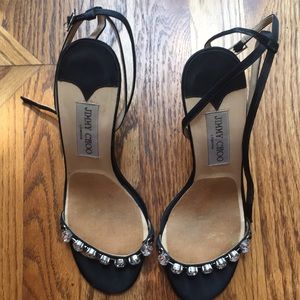 Jimmy Choo Black Satin & crystal Heels